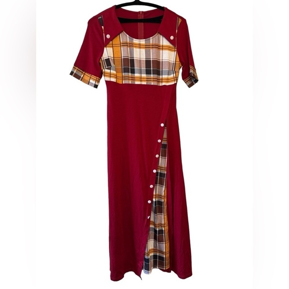 A Line Swing Dress with Plaid Inserts M - Picture 1 of 9